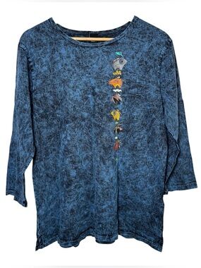 Sabaku Artwear Top Shirt Women Medium Acid Wash Blue Graphic Southwest Made USA